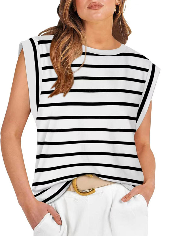 Round neck loose short sleeve T-shirt striped top