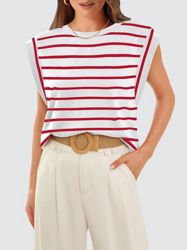 Round neck loose short sleeve T-shirt striped top