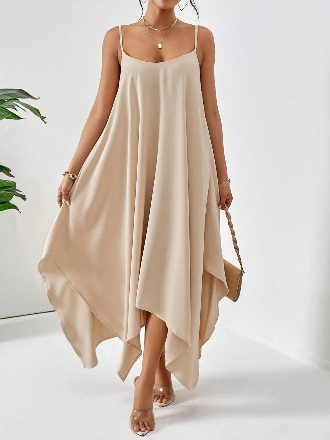 Scoop Neck Midi Cami Dress - Tan / S