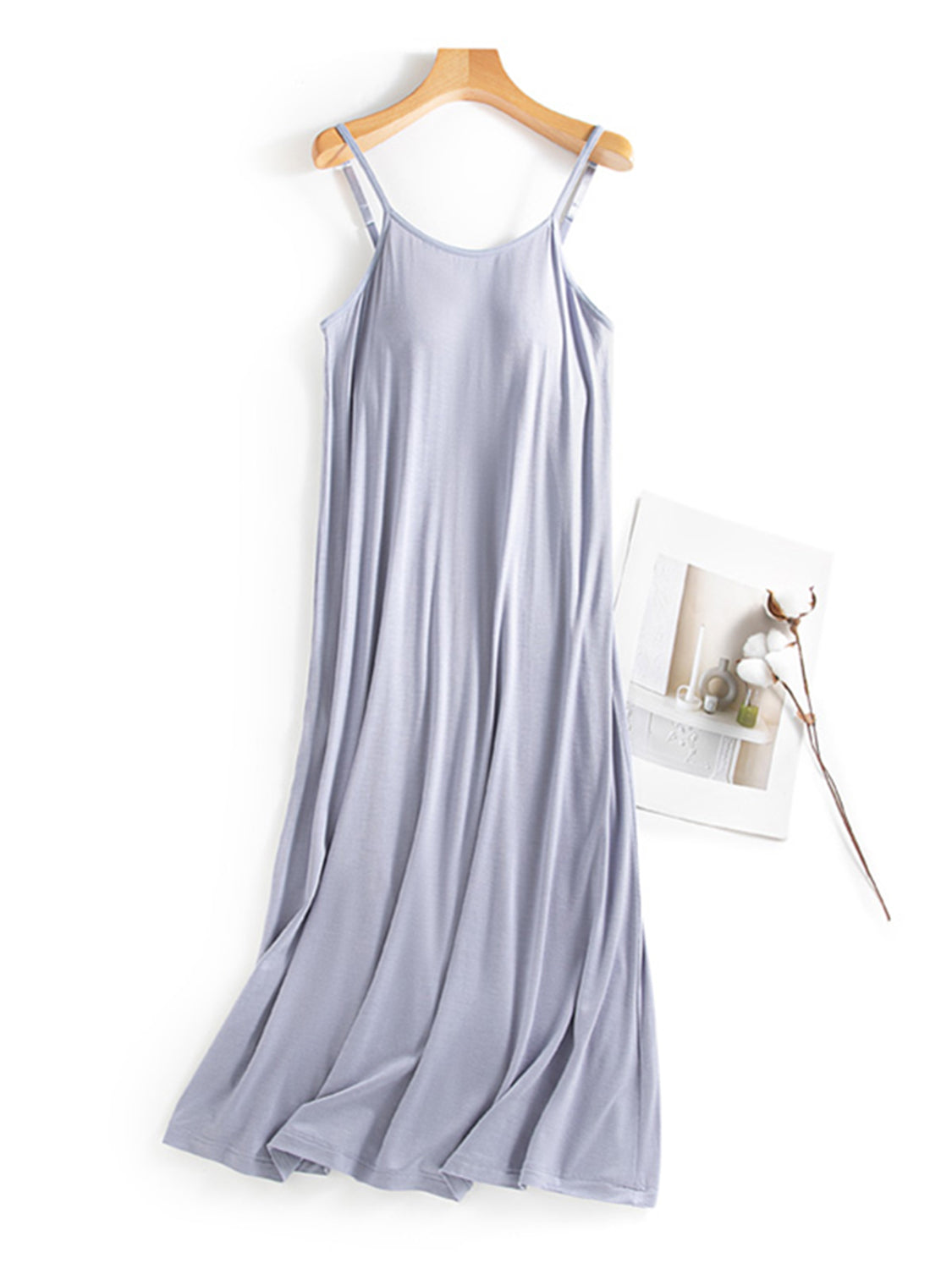 Scoop Neck Midi Cami Dress with Bra - Light Blue / M