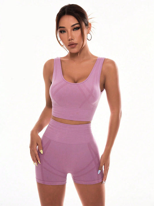 Scoop Neck Wide Strap Top and Shorts Active Set - Moonlit