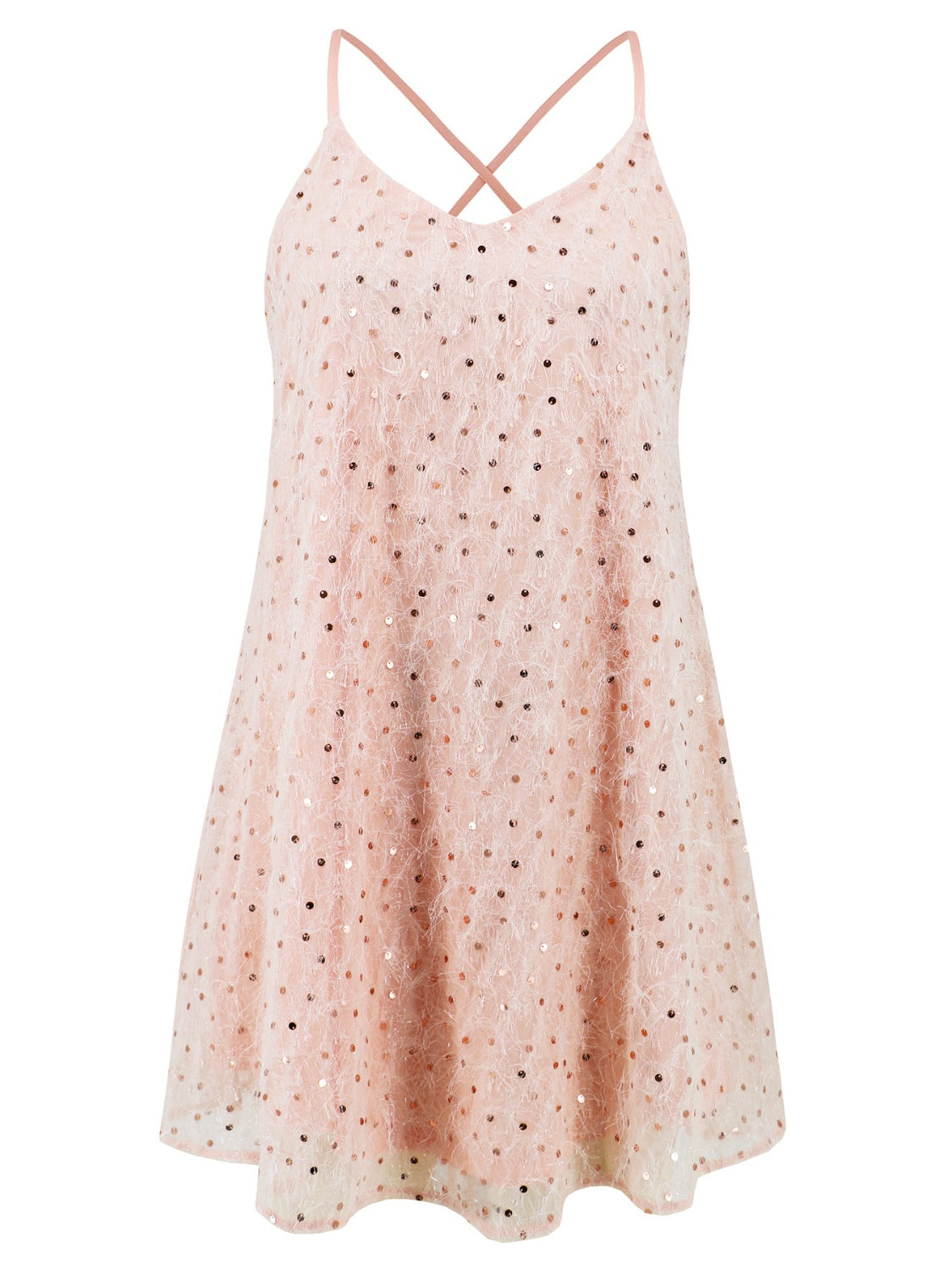 Sequin V-Neck Mini Cami Dress - Apricot / S