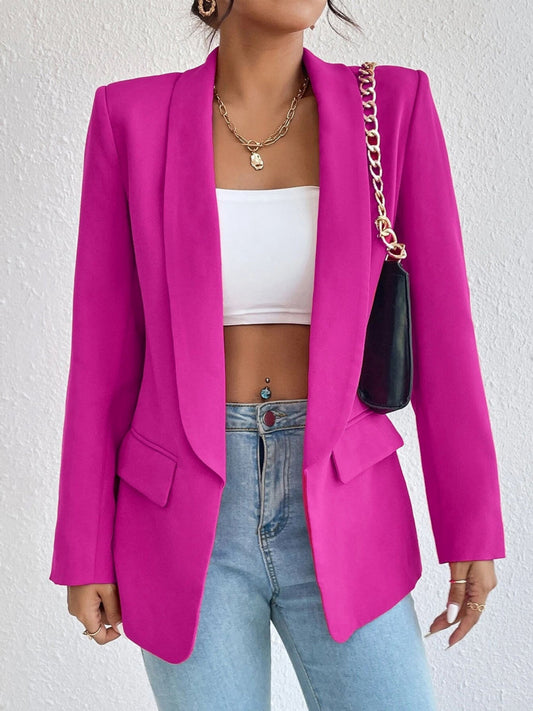 Shawl Collar Long Sleeve Blazer - Hot Pink / S