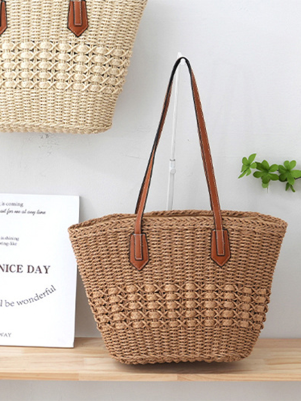 Single shoulder straw large capacity tote bag