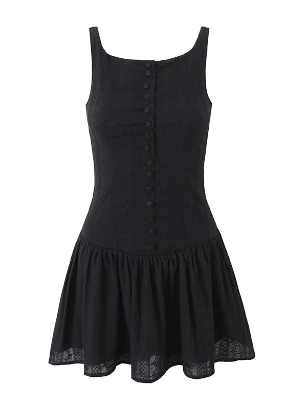 Slim lace single-breasted short dress