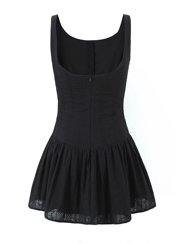 Slim lace single-breasted short dress