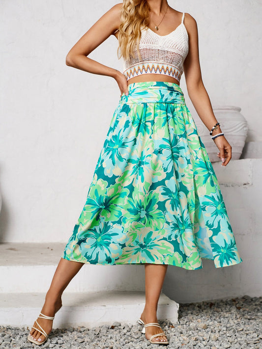 Slit Printed Midi Skirt - Multicolor / S