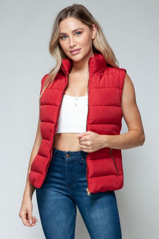 Snobbish Zip Up Turtleneck Vest with Pockets - Red / S