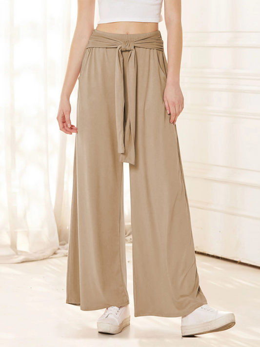 Solid color drapey wide-leg pants - Khaki / S