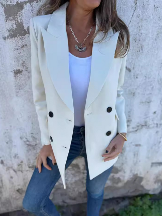 Solid Color Long Sleeve Blazer - White / S