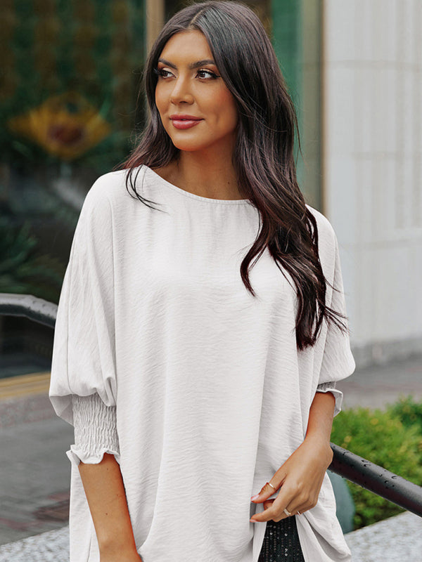 Solid color mid-sleeves top