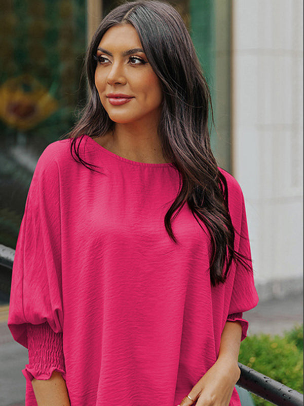 Solid color mid-sleeves top