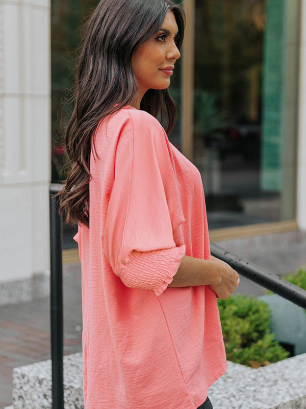 Solid color mid-sleeves top