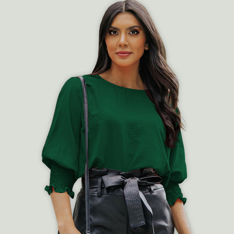 Solid color mid-sleeves top - Green / S