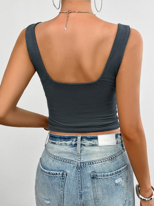 Solid color slim fit twist halter top