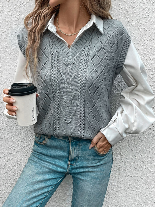 Solid Color Sweater Vest - Misty grey / S