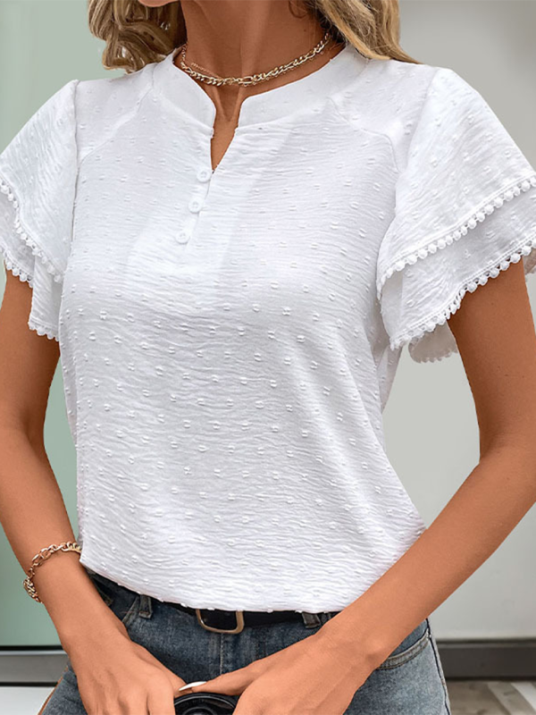 Solid color textured layered short-sleeved Chinese style