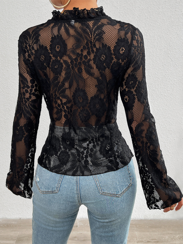 Spring and summer slim long sleeve lace top