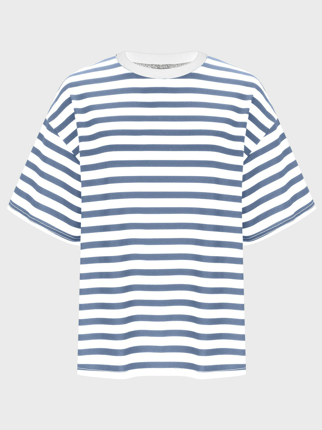 Striped Round Neck Half Sleeve T-Shirt - Dusty Blue / S