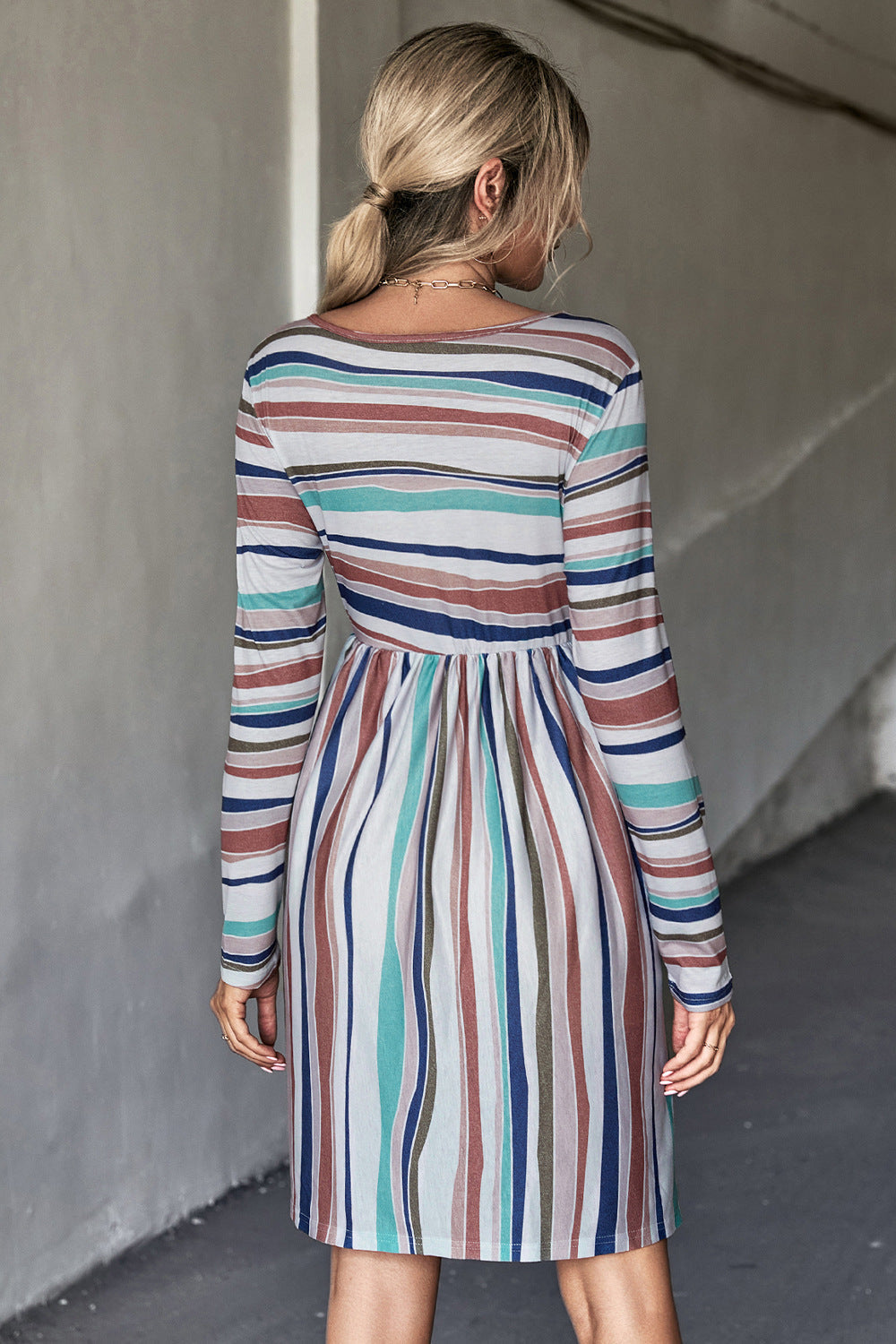 Striped Round Neck Long Sleeve Tee Dress Print on any thing USA/STOD clothes