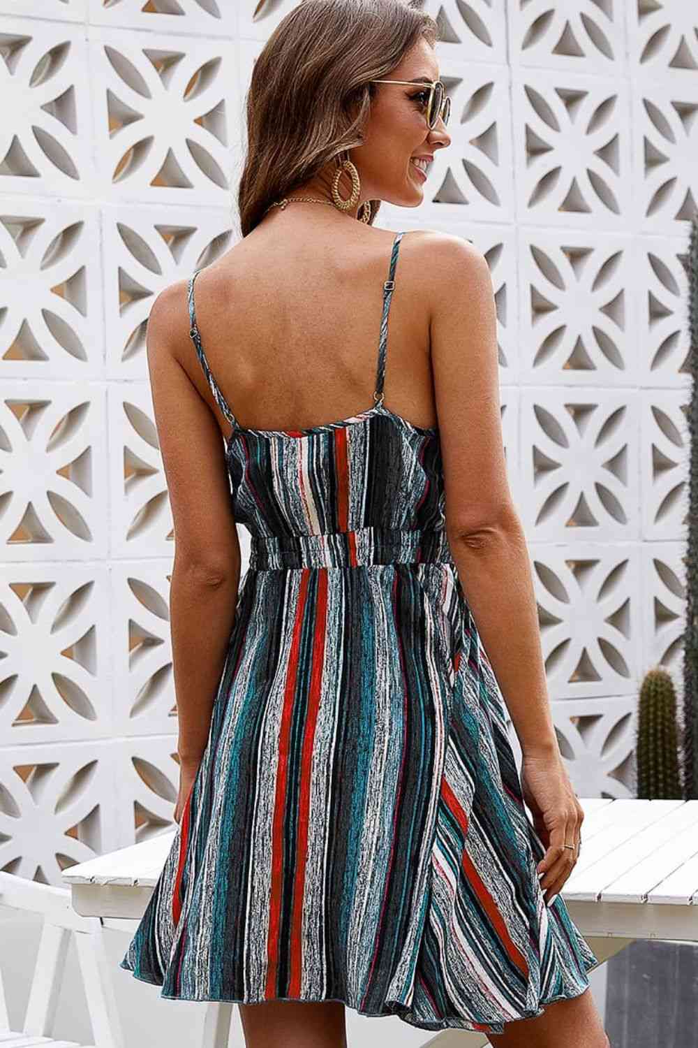 Striped Surplice Neck Spaghetti Strap Dress Print on any thing USA/STOD clothes