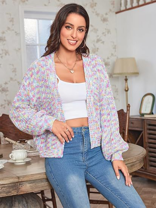 Stylish Knitted Cardigan with Contrast Colors - Pattern1 / S