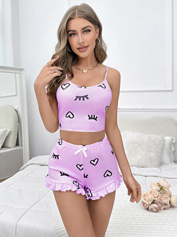 Suspender + shorts home pajamas set