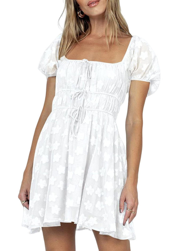 Sweet and romantic floral dress - White / S