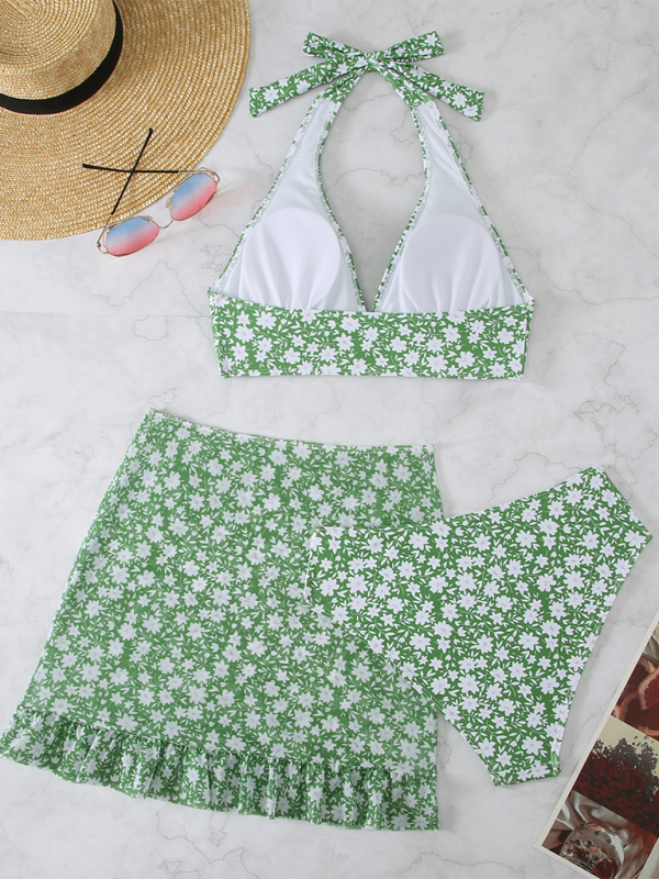 Three-piece small floral bikini