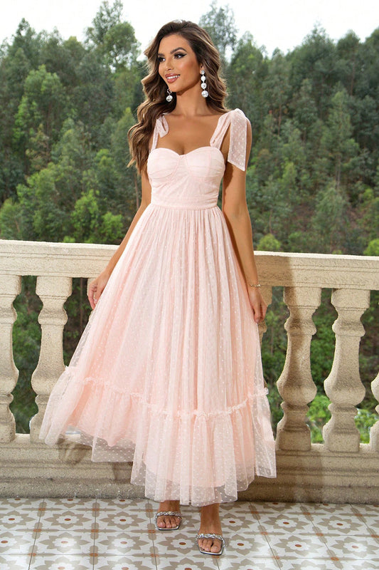 Tie-Shoulder Sweetheart Neck Dress - Blush Pink / XS