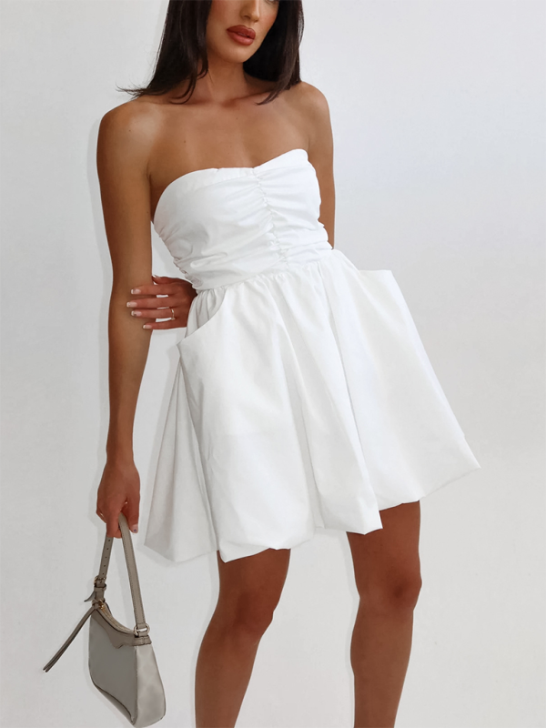 Tube top waist-hugging temperament white dress