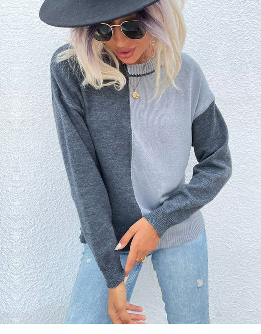 Round neck contrasting loose sweater