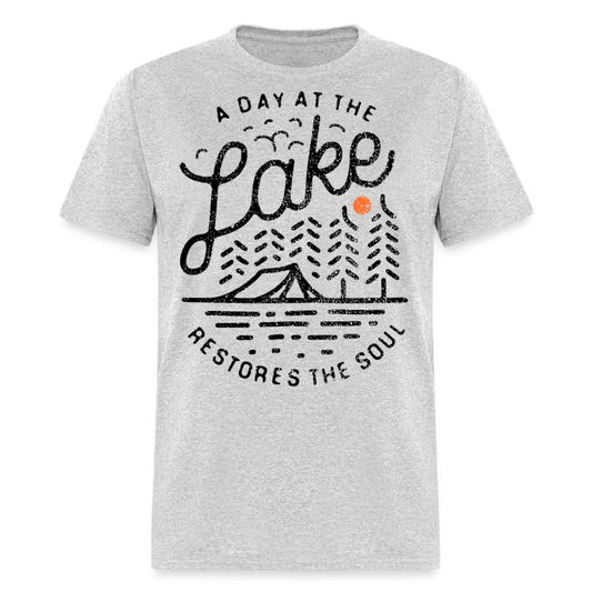 Unisex Classic T-Shirt A DAY AT THE LAKE RESTORE THE SOUL - heather gray