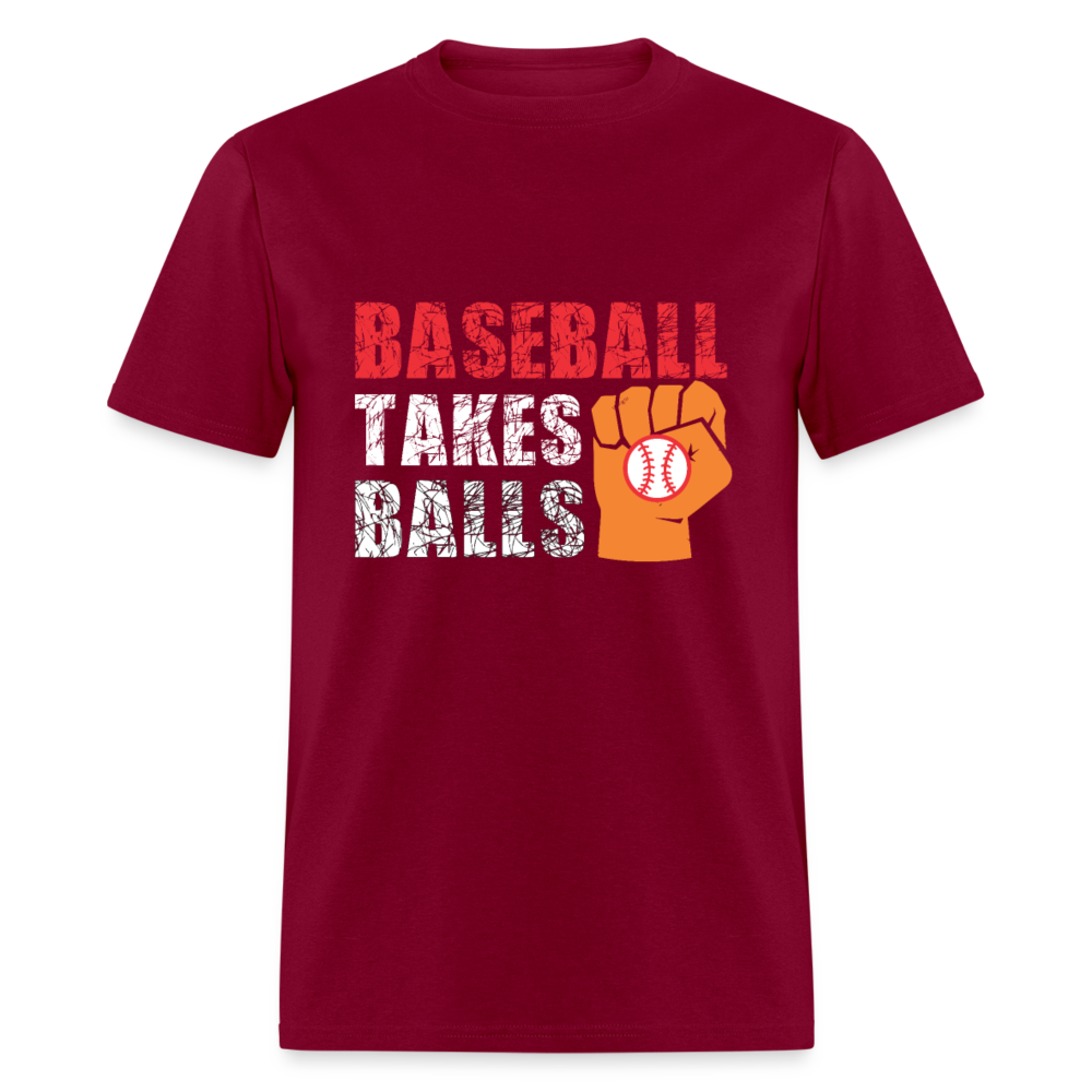 Unisex Classic T-Shirt BASEBALL TAKES BALLS - burgundy