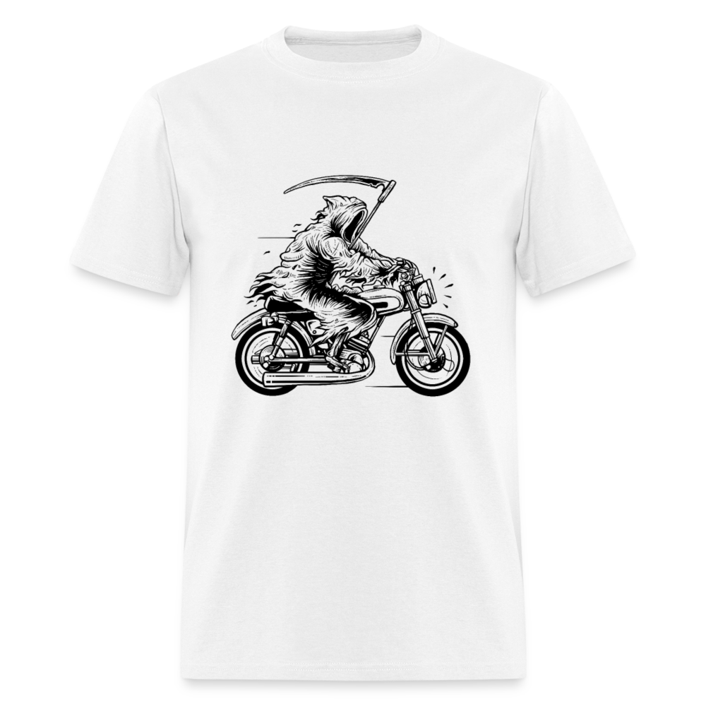 Unisex Classic T-Shirt THE LAY MAN ON A MOTORCYCLE - white