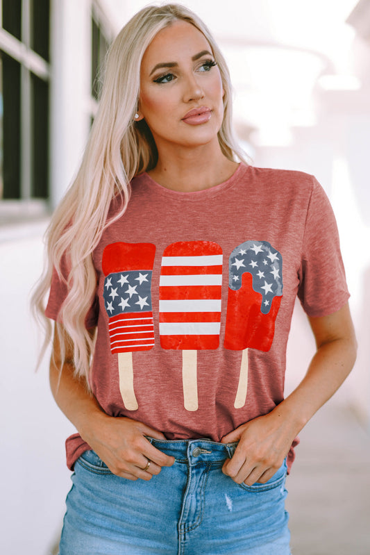 US Flag Round Neck Short Sleeve T-Shirt - Burnt Coral / S