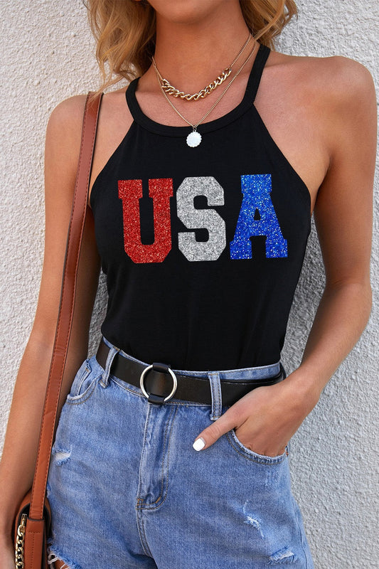 USA Grecian Neck Cami - Black / XS