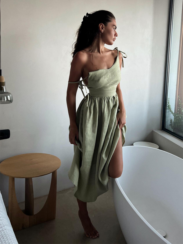 V-neck elegant strappy backless suspender long dress