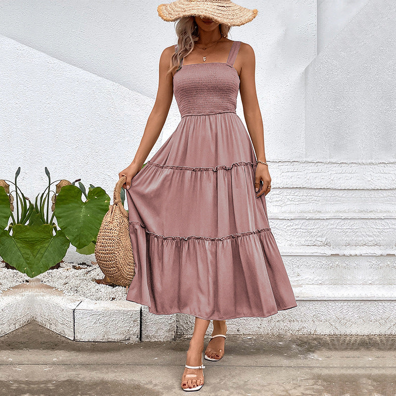 Solid color strapless sleeveless dress