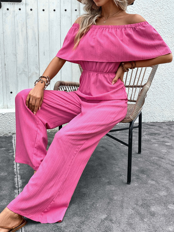 Wide-leg pants one-shoulder solid color jumpsuit