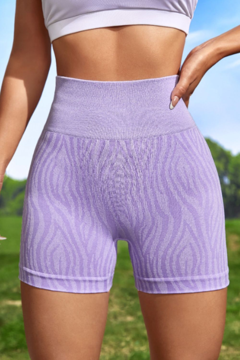 Wide Waistband Slim Fit Active Shorts - Lavender / S