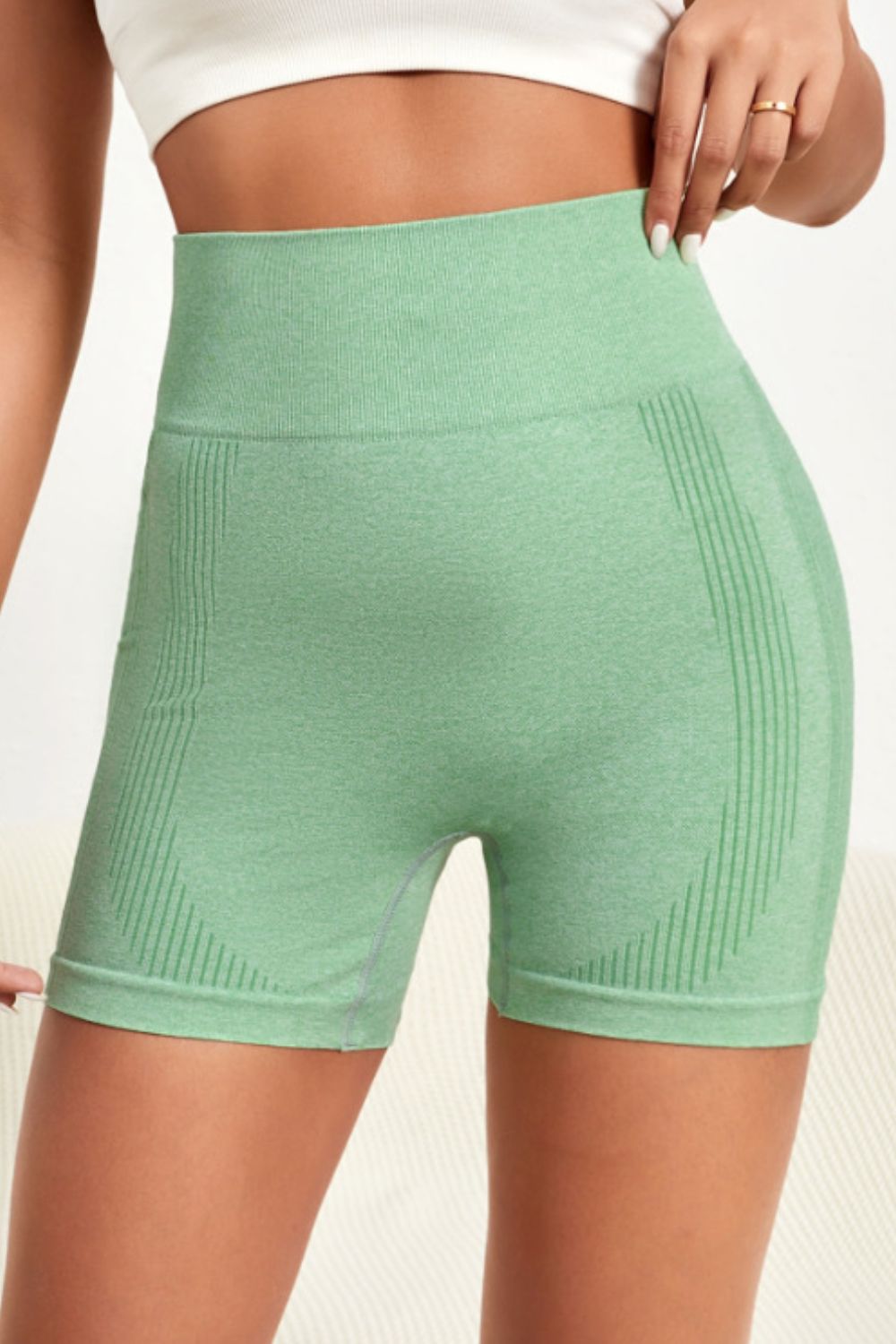 Wide Waistband Slim Fit Active Shorts - Light Green / S