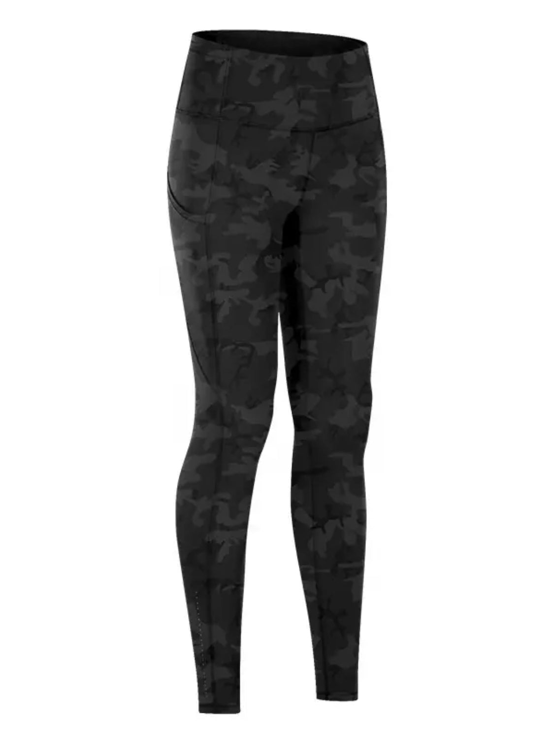 Wide Waistband Sports Leggings - Black Camouflage / S