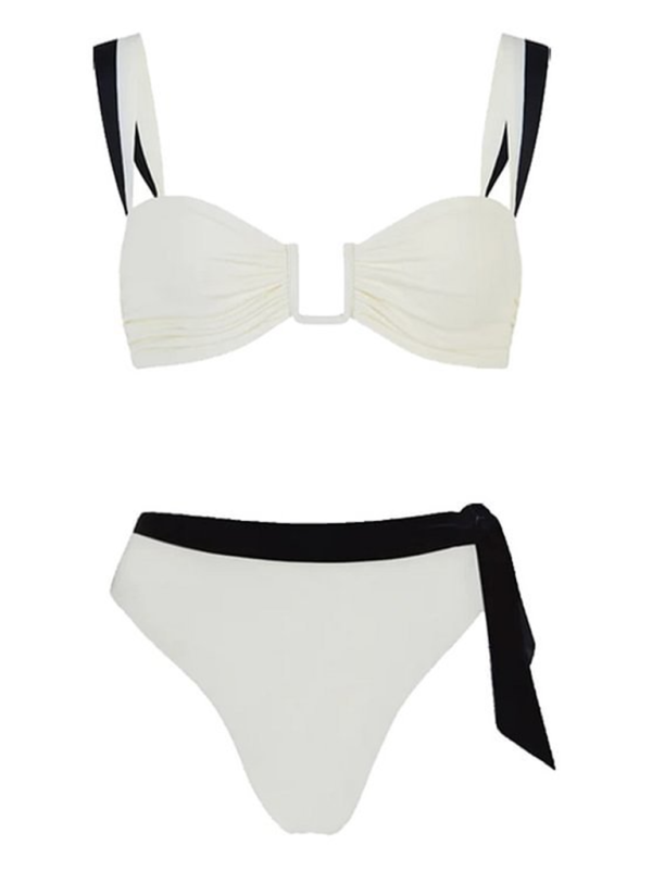 Women’s black and white simple contrast color strap bikini