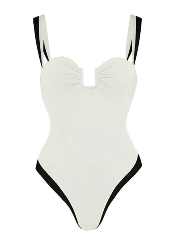 Women’s black and white simple contrast one-piece swimsuit