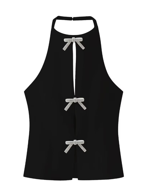 Women’s Bow Decorated Halter Neck Vest Top - Black / XS