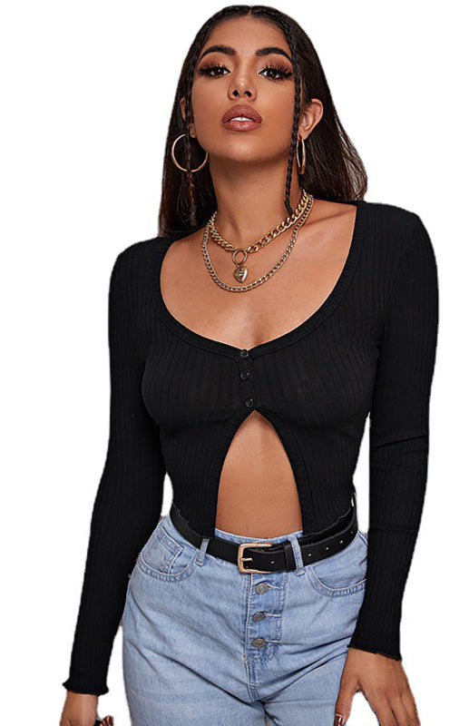 Women’s Button Crop Long Sleeve Top