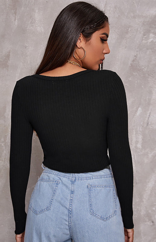 Women’s Button Crop Long Sleeve Top