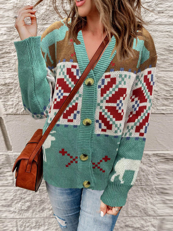 Women’s Casual Christmas Sweater Cardigan Jacket - Green / S