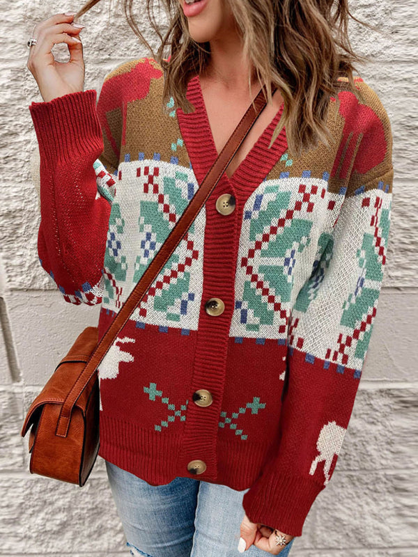 Women’s Casual Christmas Sweater Cardigan Jacket - Red / S